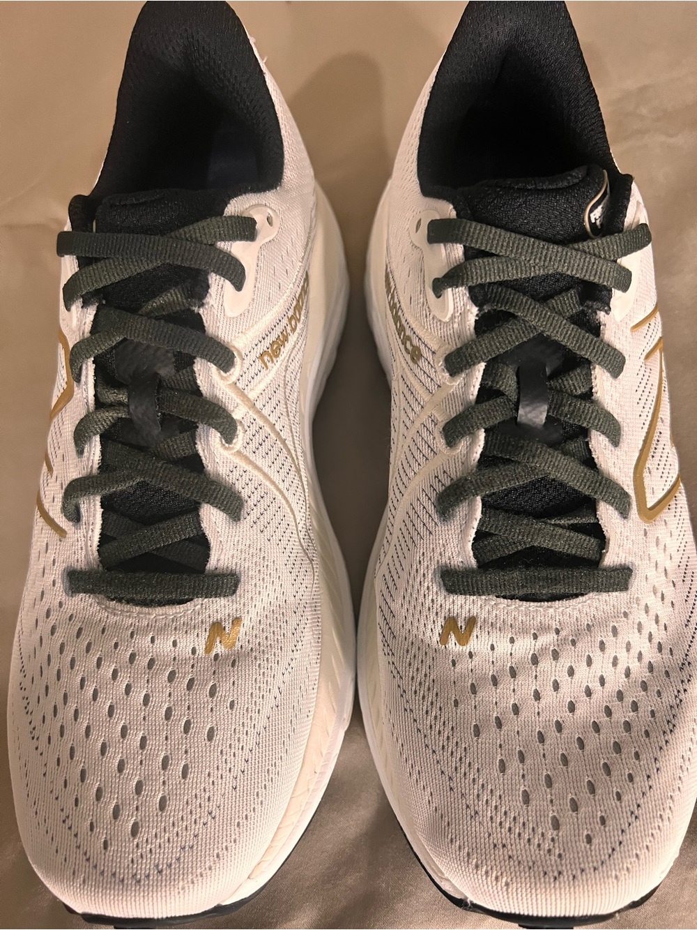 New Balance Men’s White Athletic Sneakers with Gold Logo